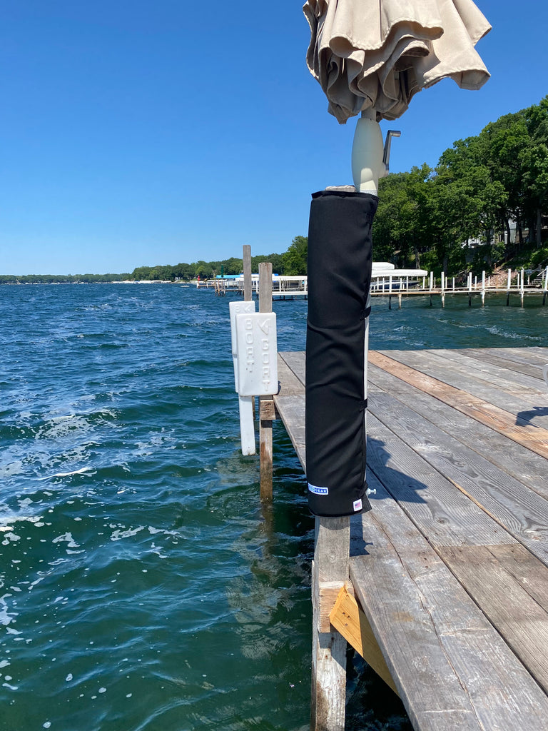 Black Padded Wrap by Pier Gear, Padding for boat poles. Boat lift pad that helps prevent dings and dents on your boat and lift post. Padded wrap for your dock posts.