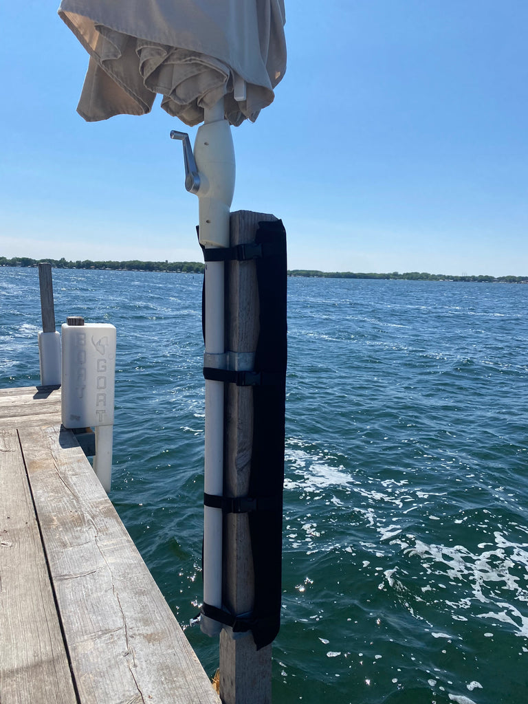 Black Padded Wrap by Pier Gear, Padding for boat poles. Boat lift pad that helps prevent dings and dents on your boat and lift post. Padded wrap for your dock posts.