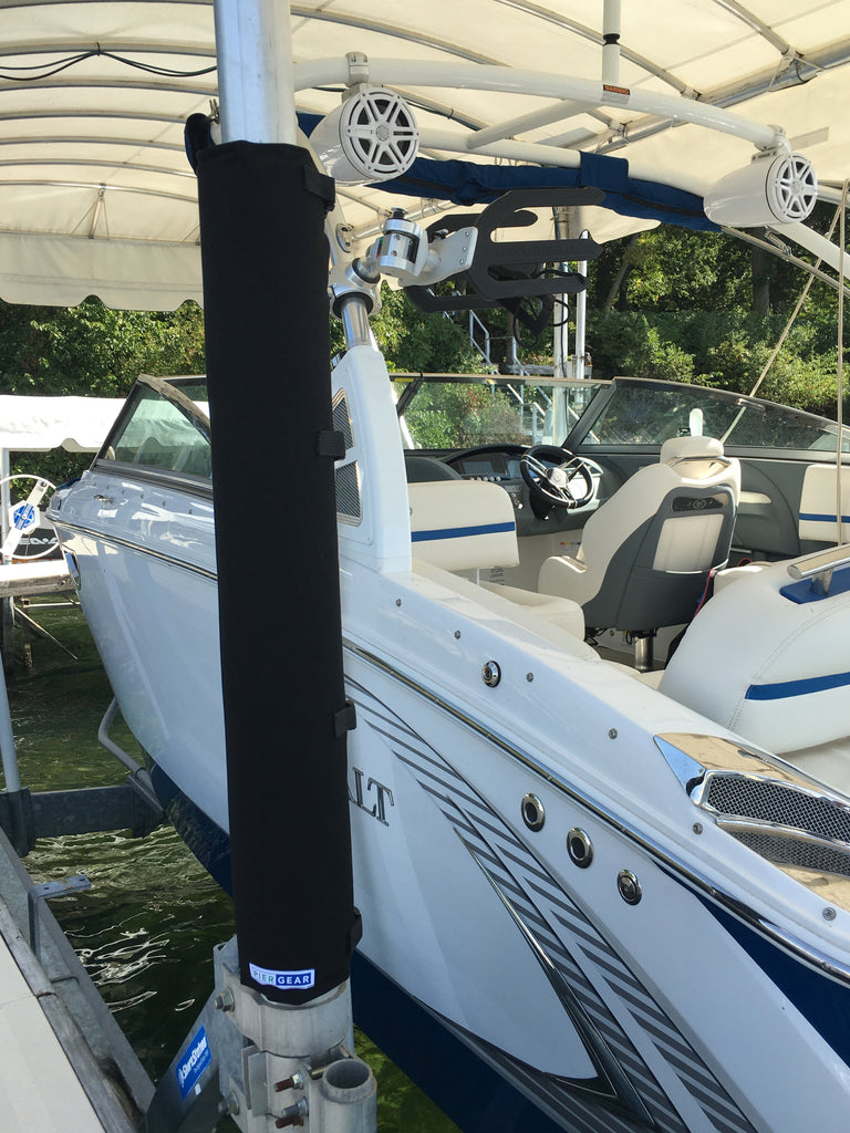 Black Padded Wrap by Pier Gear, Padding for boat poles. Boat lift pad that helps prevent dings and dents on your boat and lift post. Padded wrap for your boat lift posts.
