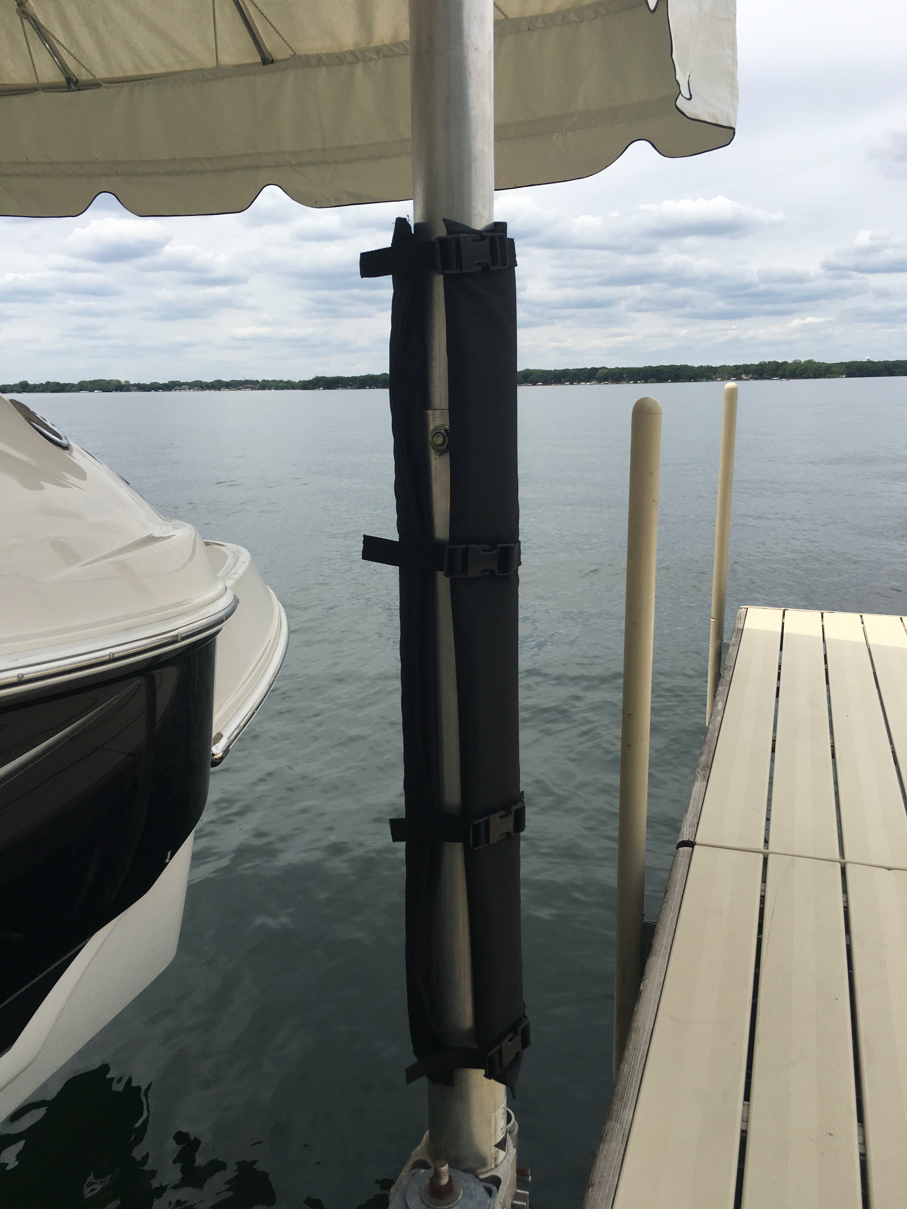 Black Padded Wrap by Pier Gear, Padding for boat poles. Boat lift pad that helps prevent dings and dents on your boat and lift post. Padded wrap for your boat lift posts.