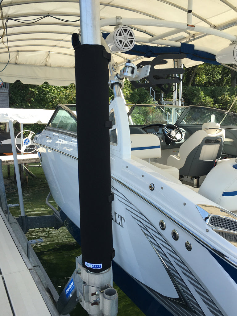 Black Padded Wrap by Pier Gear, Padding for boat poles. Boat lift pad that helps prevent dings and dents on your boat and lift post. Padded wrap for your boat lift posts.