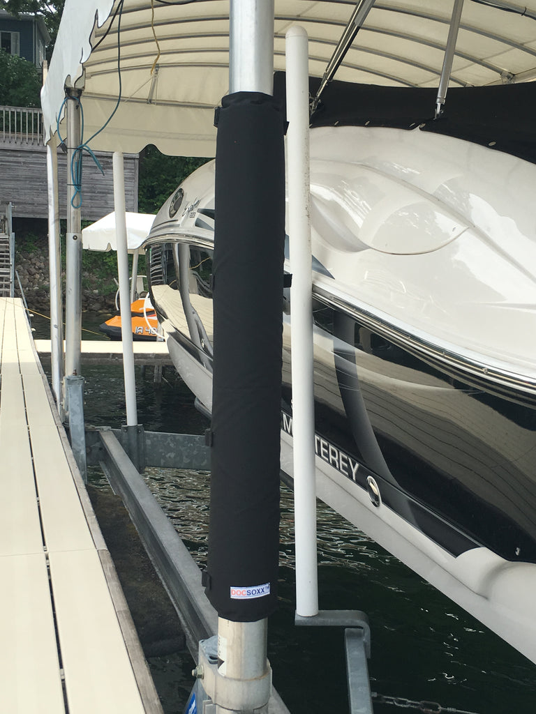 Black Padded Wrap by Pier Gear, Padding for boat poles. Boat lift pad that helps prevent dings and dents on your boat and lift post. Padded wrap for your boat lift posts.