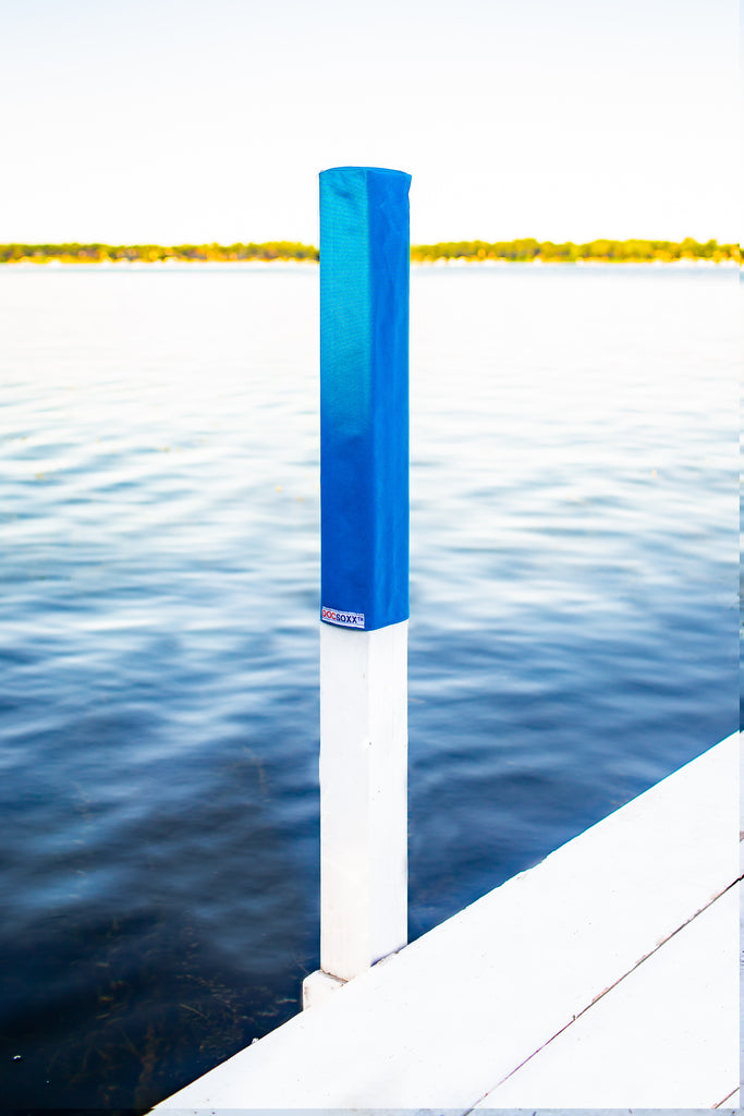 Decorative boat dock post cover for 4x4 square dock posts in Okoboji.