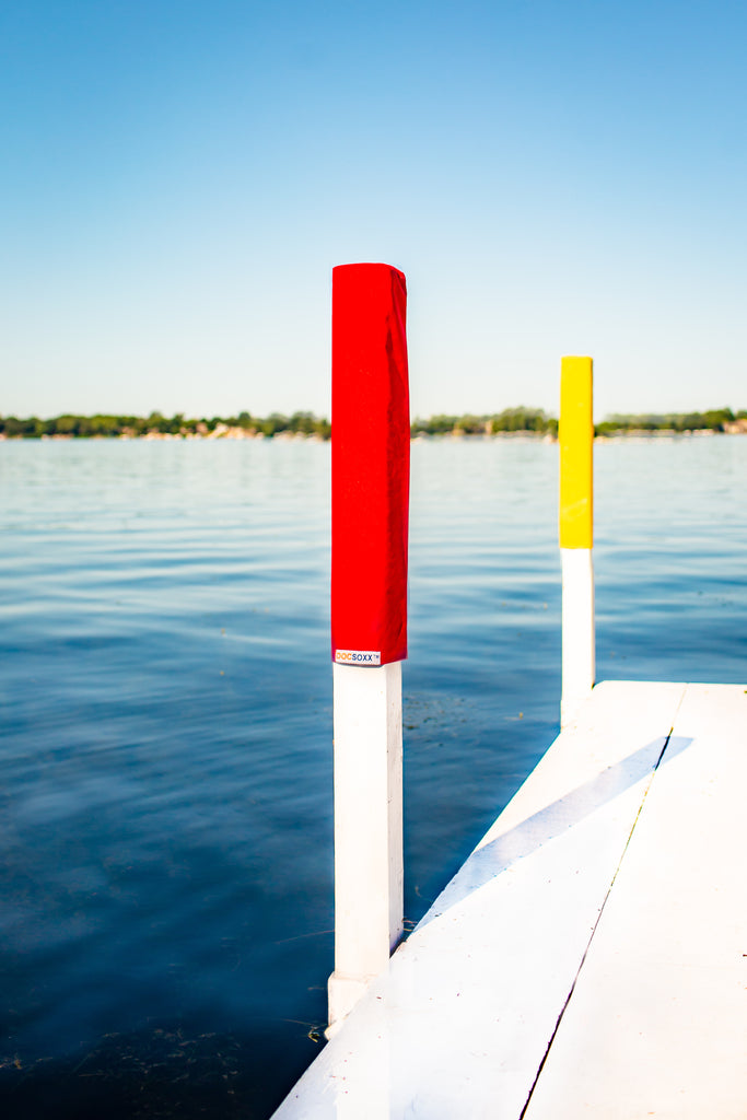 Decorative boat dock post cover for 4x4 square dock posts in Okoboji.