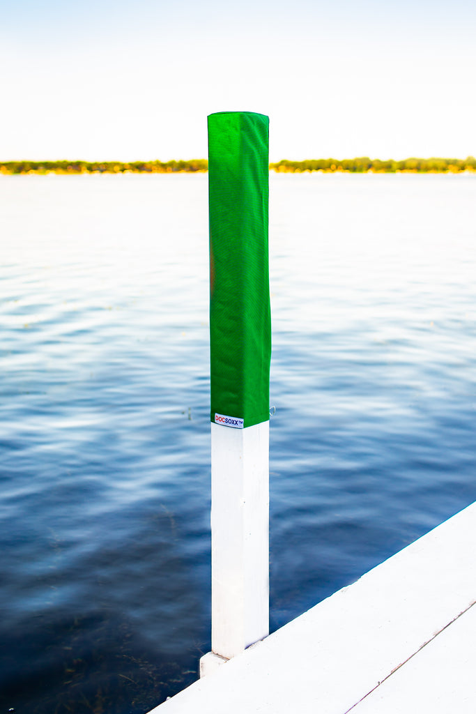 Decorative boat dock post cover for 4x4 square dock posts in Okoboji.