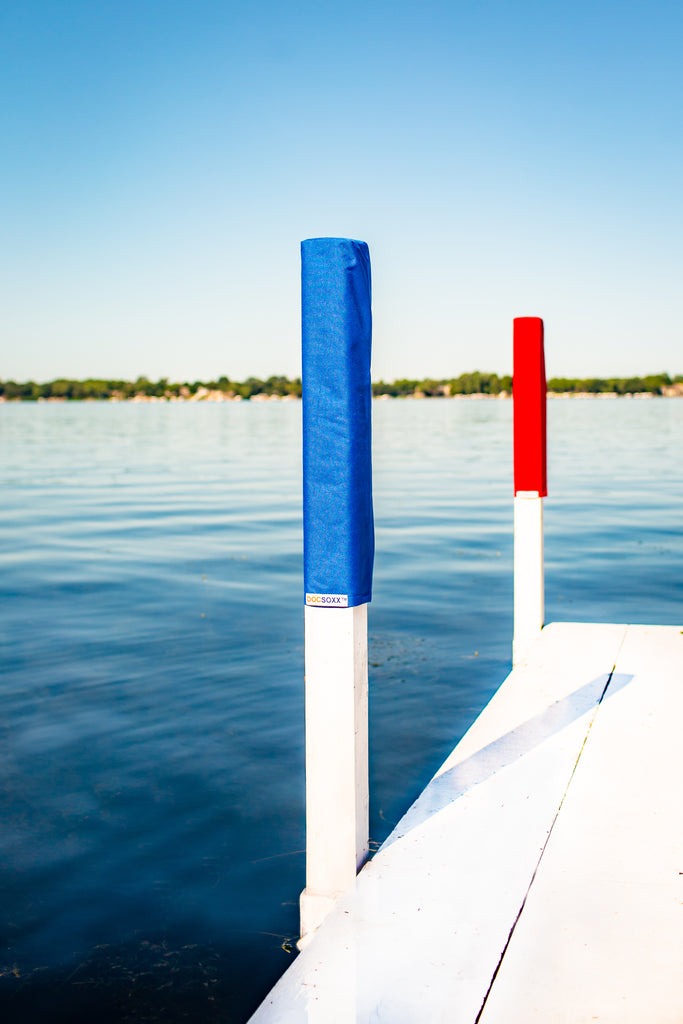 Decorative boat dock post cover for 4x4 square dock posts in Okoboji.