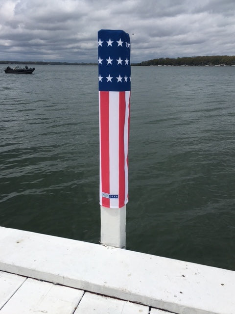 USA Flag boat dock post cover for 4x4 square boat dock post found in Okoboji. Stands 26" tall.
