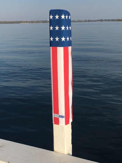 USA Flag boat dock post cover for 4x4 square boat dock post found in Okoboji. Stands 26" tall.