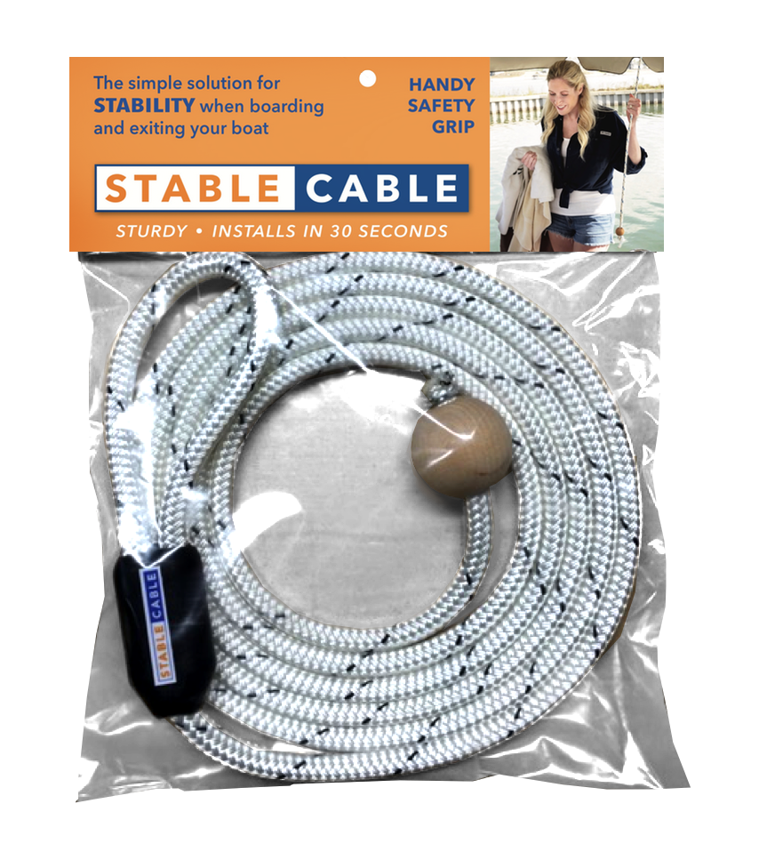 Boat dock safety cable provides stability when boarding or exiting a boat from a boat dock.  