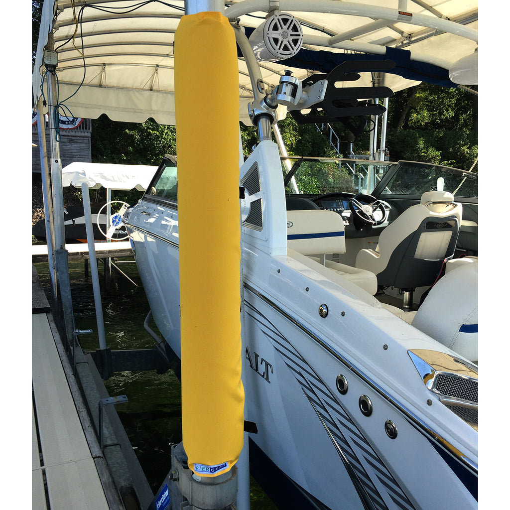 Pier Gear Yellow Padded Wraps for boat docks to keep your boat from being scratched - on the boat dock pole