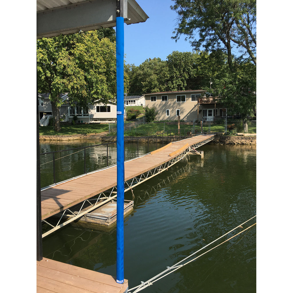Pier Gear Pillar Wraps in blue are decorative post covers for a boat dock on a Lake, beach, or ocean. The Pillar wraps have velcro secure along the backside. 36" tall and fits on square posts of 2", 2.5", or 3".