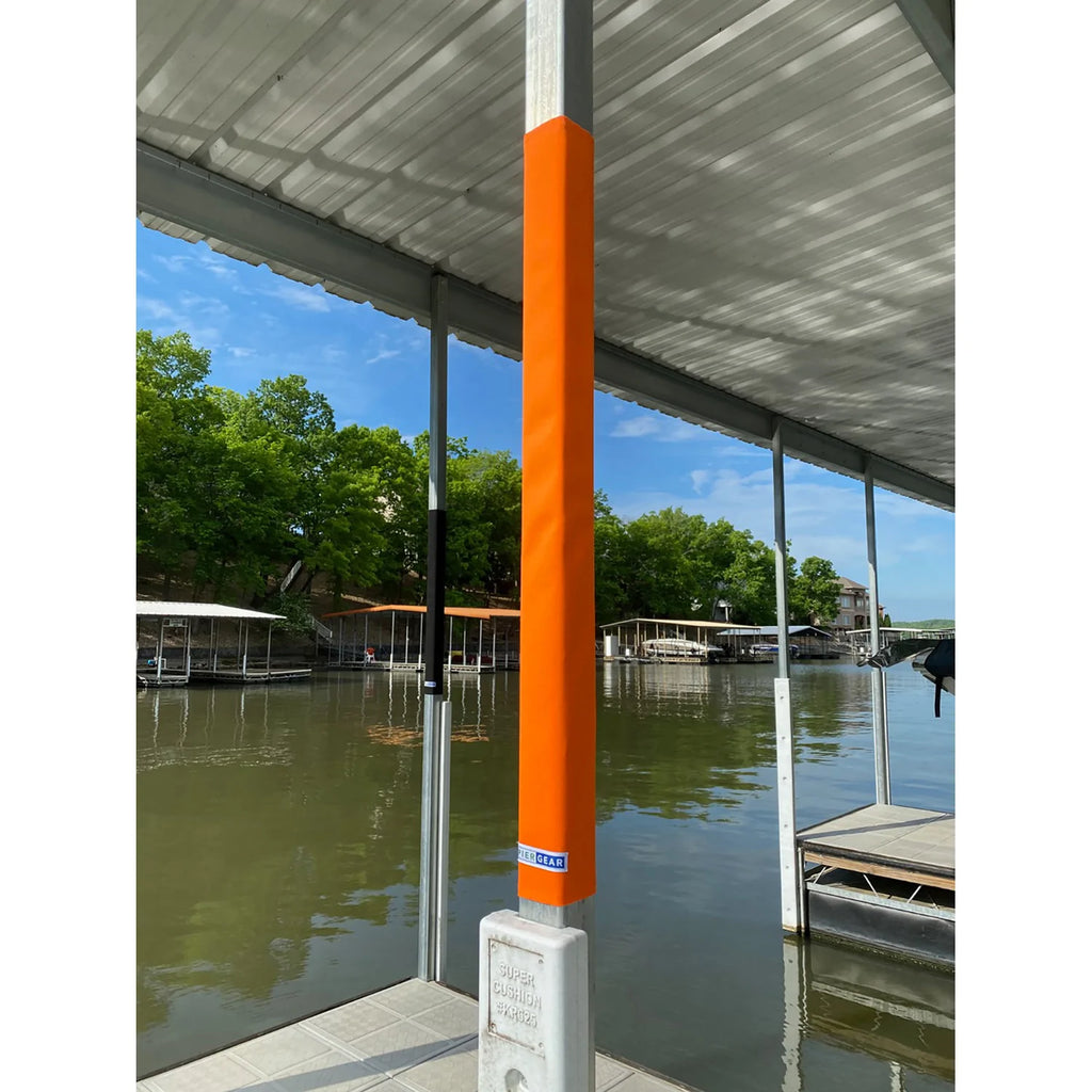 Pier Gear Pillar Wraps in  orange are decorative post covers for a boat dock on a Lake, beach, or ocean. The Pillar wraps have velcro secure along the backside. 36" tall and fits on square posts of 2", 2.5", or 3".