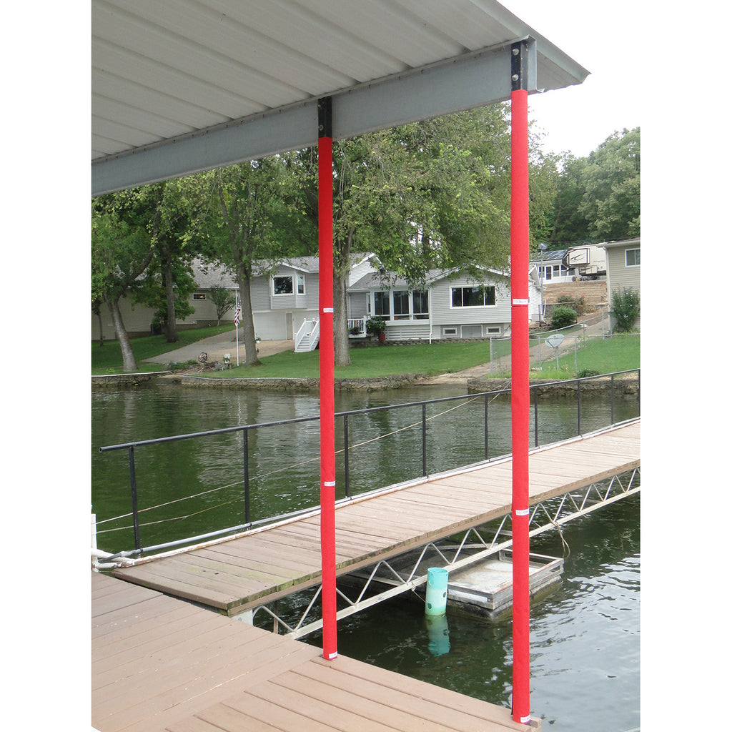 Pier Gear Pillar Wraps in red  are decorative post covers for a boat dock on a Lake, beach, or ocean. The Pillar wraps have velcro secure along the backside. 36" tall and fits on square posts of 2", 2.5", or 3".