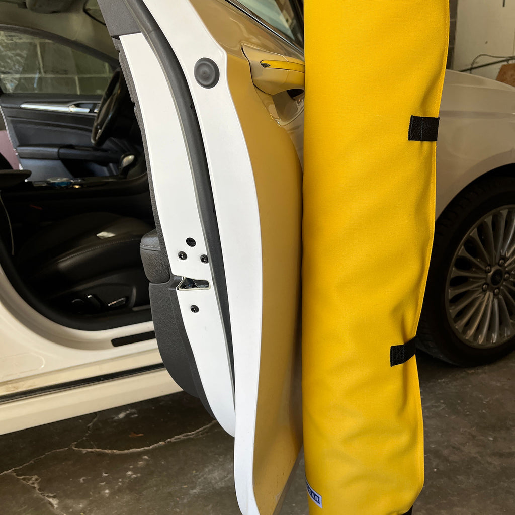 Padding for garage poles. Garage pole pad that secures to your garage pole to prevent dings and dents on your car door.